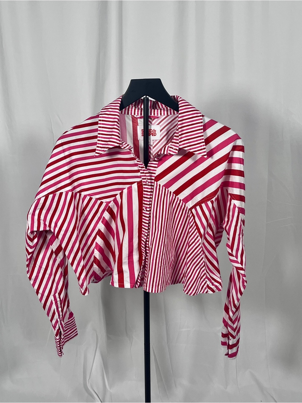 Solid & Striped Pink Red Stripe Cropped Button Down Shirt Size S Statement Top